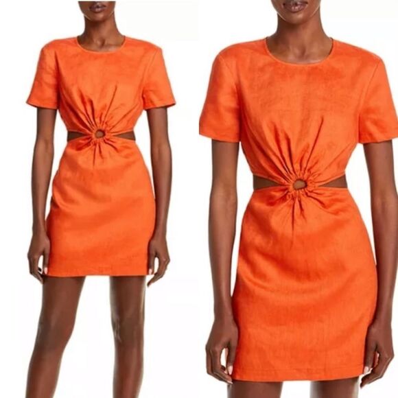 Staud Epona Cut-Out Linen Mini Dress in Burnt Orange - Picture 6 of 10